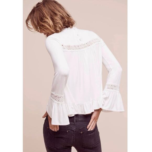 NWT Anthropologie Eri + Ali White Rayne Swing Top Long Sleeve Ruffle Hem Sz M - Picture 8 of 10